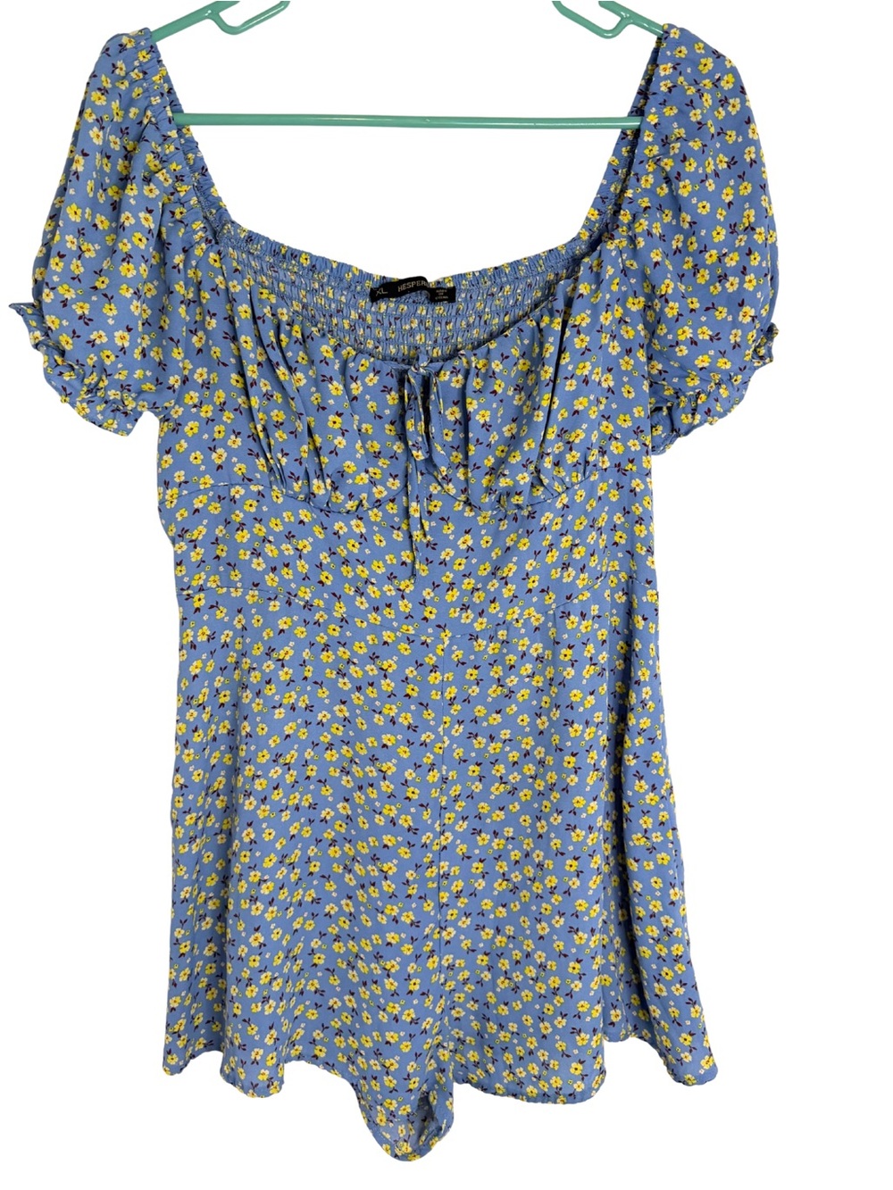 3/$20 Hesperus Blue Floral Short Puff Sleeve Romper
